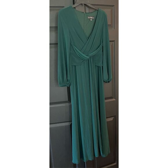 Betsy & Adam Women's Petite Long Sleeve V-Neck Stretch Wrap Knot Dress - Picture 3 of 9